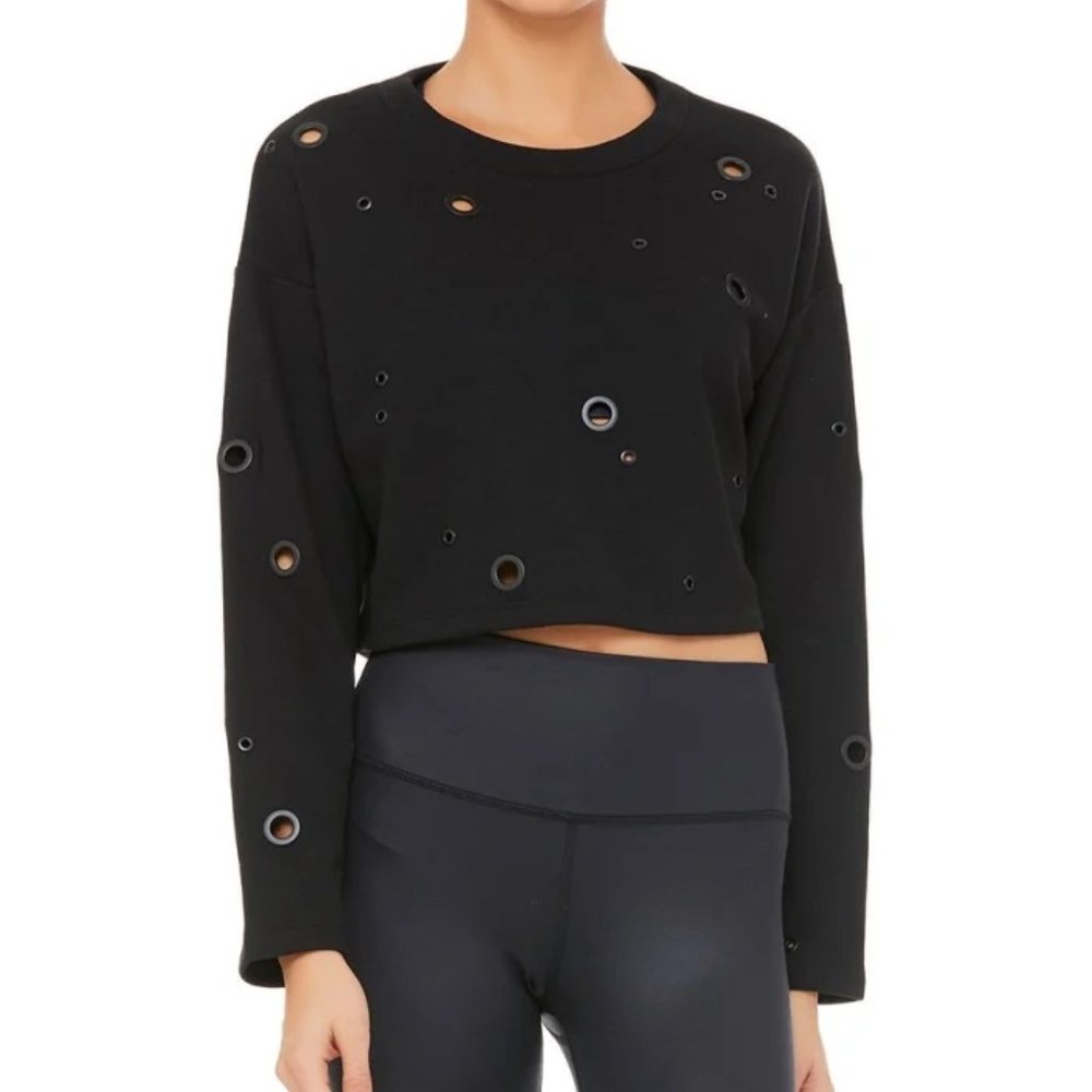 Alo Yoga Crop Cadence Pullover Cropped Sweater Black